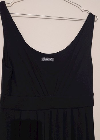 Siyah Kolsuz V Yakalı Uzun penye Elbise - Görsel 3