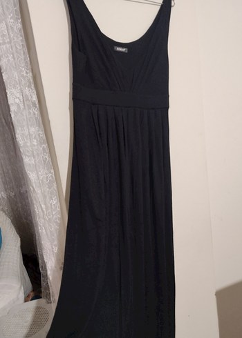 Siyah Kolsuz V Yakalı Uzun penye Elbise - Görsel 2