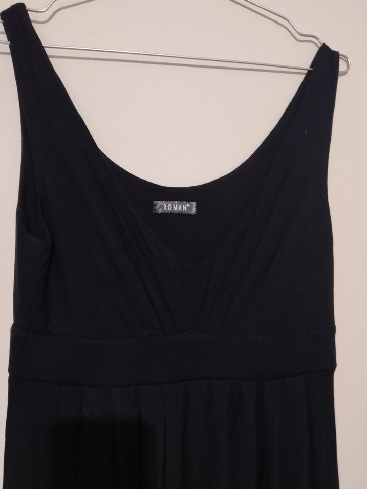 Siyah Kolsuz V Yakalı Uzun penye Elbise - Görsel 3