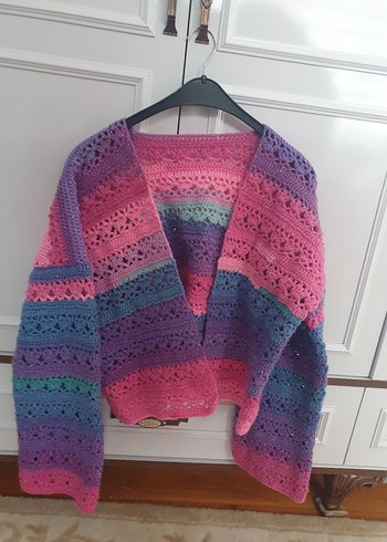 Renkli Örgü Kadın Hırka - Görsel 3