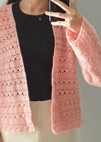 Dantel Detaylı Pembe Kadın Hırka angora ip - Görsel 3