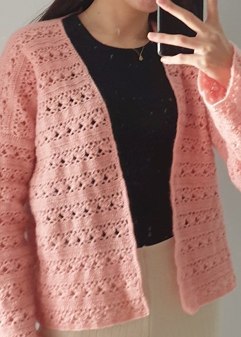 Dantel Detaylı Pembe Kadın Hırka angora ip - Görsel 4