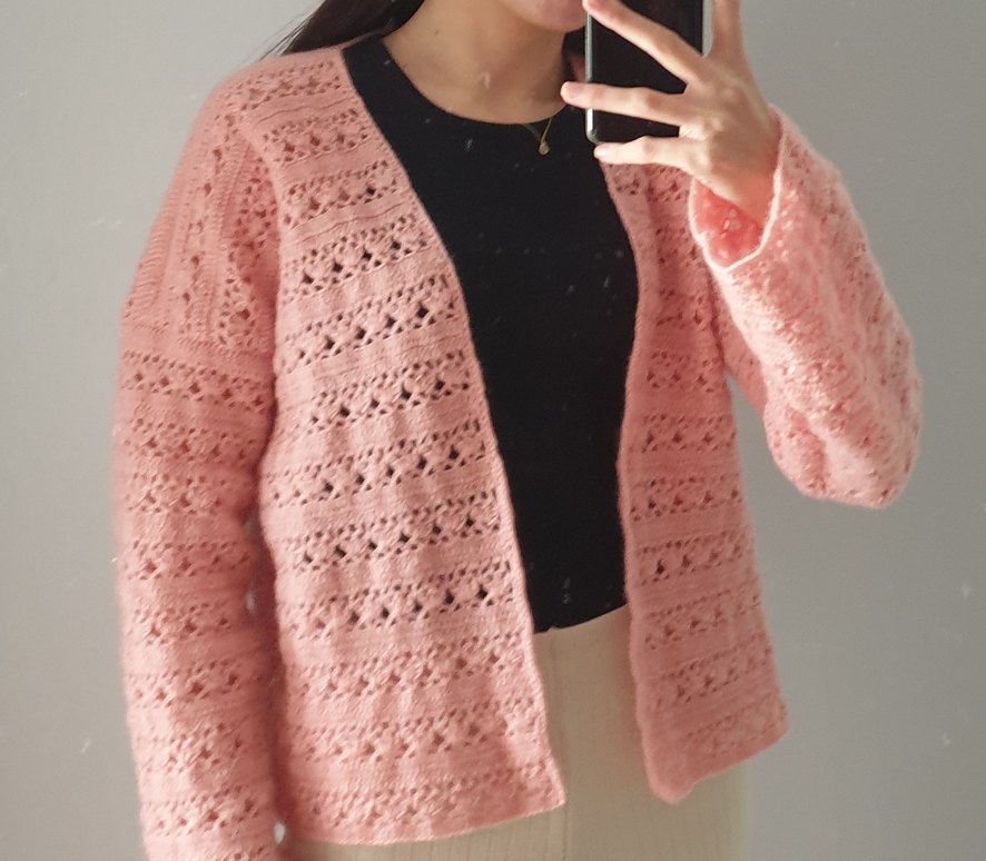 Dantel Detaylı Pembe Kadın Hırka angora ip - Görsel 4