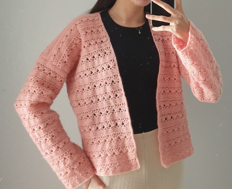 Dantel Detaylı Pembe Kadın Hırka angora ip - Görsel 2