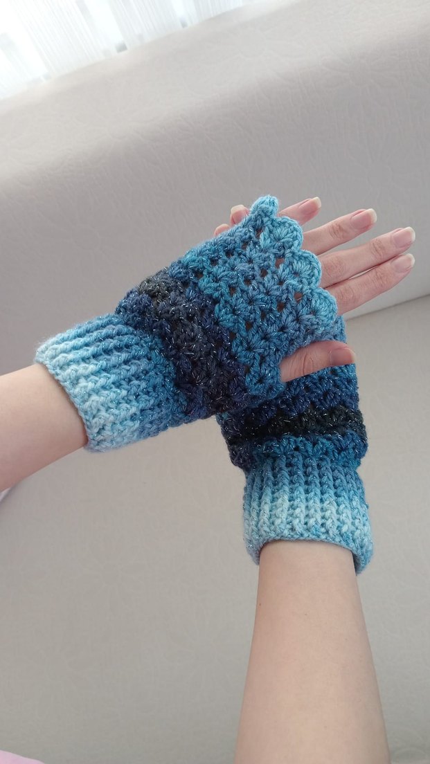 Mavi  Örgü Parmaksız Eldiven - Görsel 2