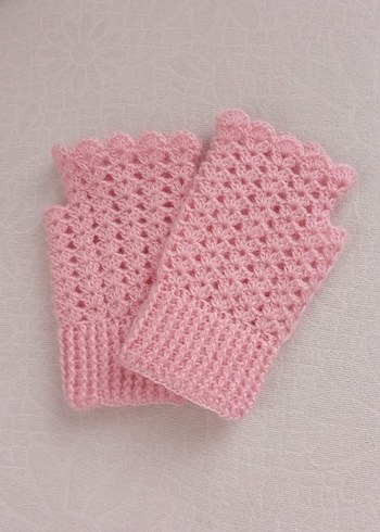 Parmaksız Pembe Örgü Eldiven Angora İp - Görsel 6