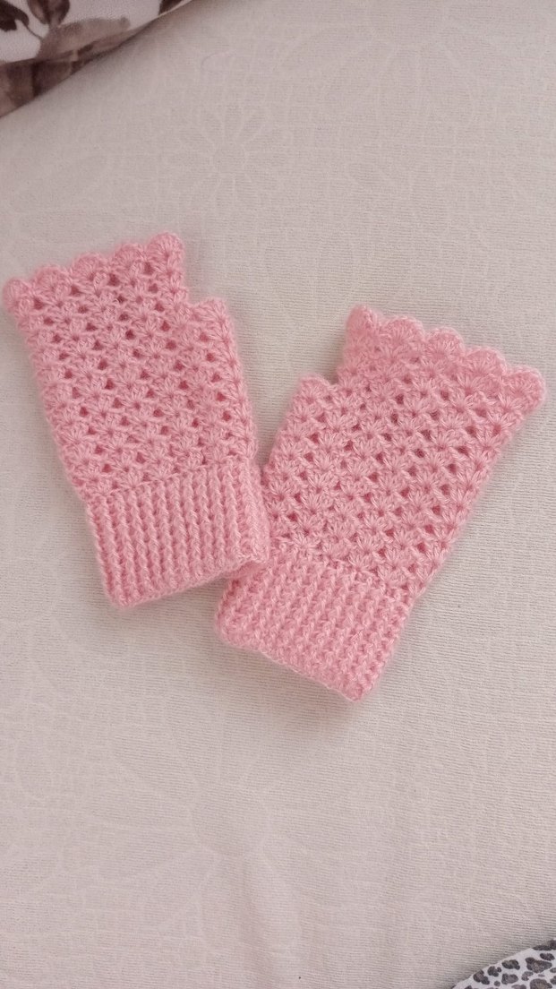 Parmaksız Pembe Örgü Eldiven Angora İp - Görsel 5