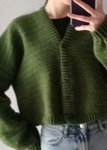 Yeşil Örgü Kadın Hırka balon kol - Görsel 8