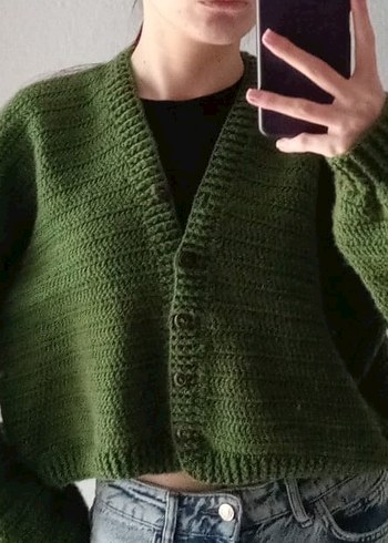 Yeşil Örgü Kadın Hırka balon kol - Görsel 6