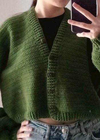 Yeşil Örgü Kadın Hırka balon kol - Görsel 7