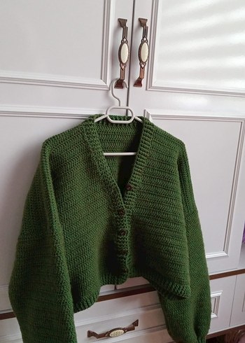 Yeşil Örgü Kadın Hırka balon kol - Görsel 2