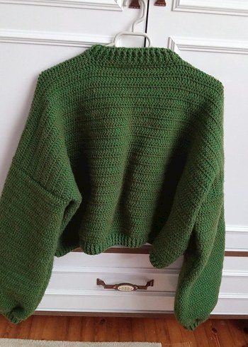 Yeşil Örgü Kadın Hırka balon kol - Görsel 4