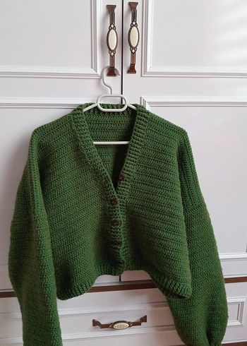 Yeşil Örgü Kadın Hırka balon kol - Görsel 3