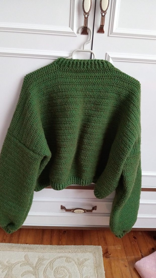 Yeşil Örgü Kadın Hırka balon kol - Görsel 4