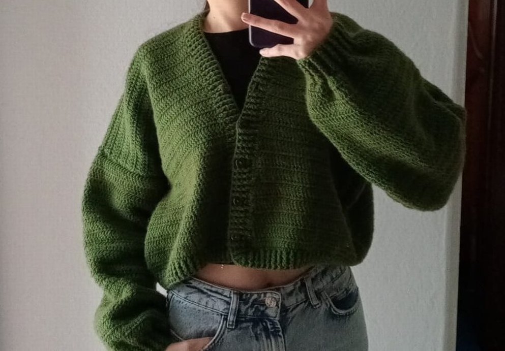 Yeşil Örgü Kadın Hırka balon kol - Görsel 5