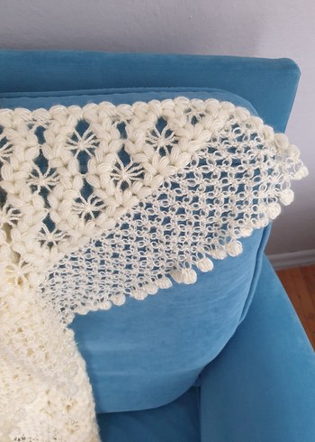 Beyaz Dantel Detaylı Kadın Örgü Şal - Görsel 5