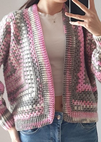 Gri Pembe Örgü Hırka - Görsel 3