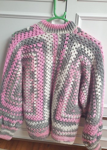 Gri Pembe Örgü Hırka - Görsel 5