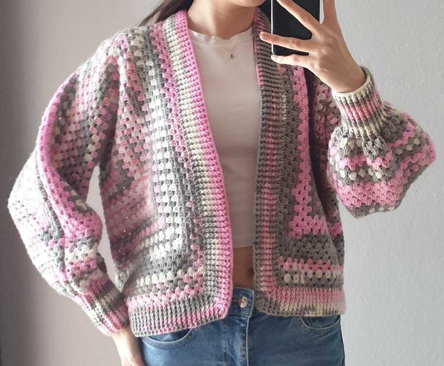 Gri Pembe Örgü Hırka - Görsel 3