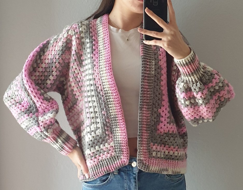 Gri Pembe Örgü Hırka - Görsel 2