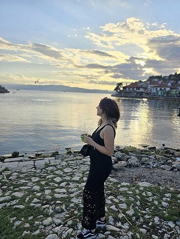 Siyah örme elbise - Görsel 6