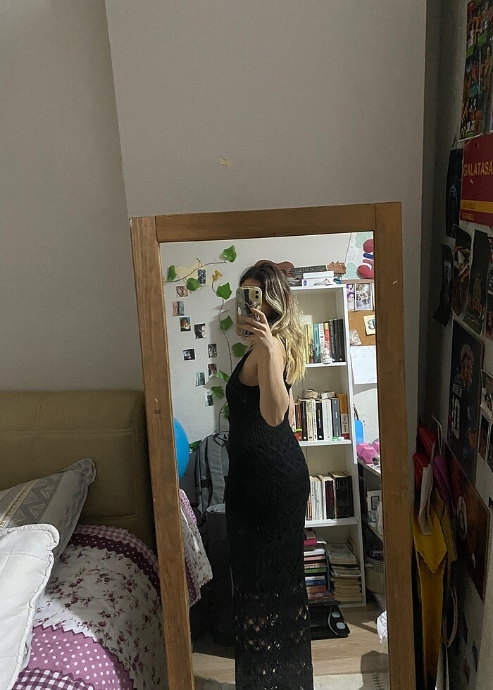 Siyah örme elbise - Görsel 3