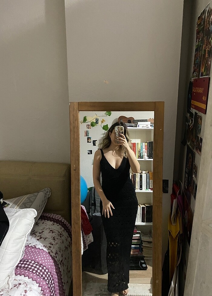 Siyah örme elbise - Görsel 5