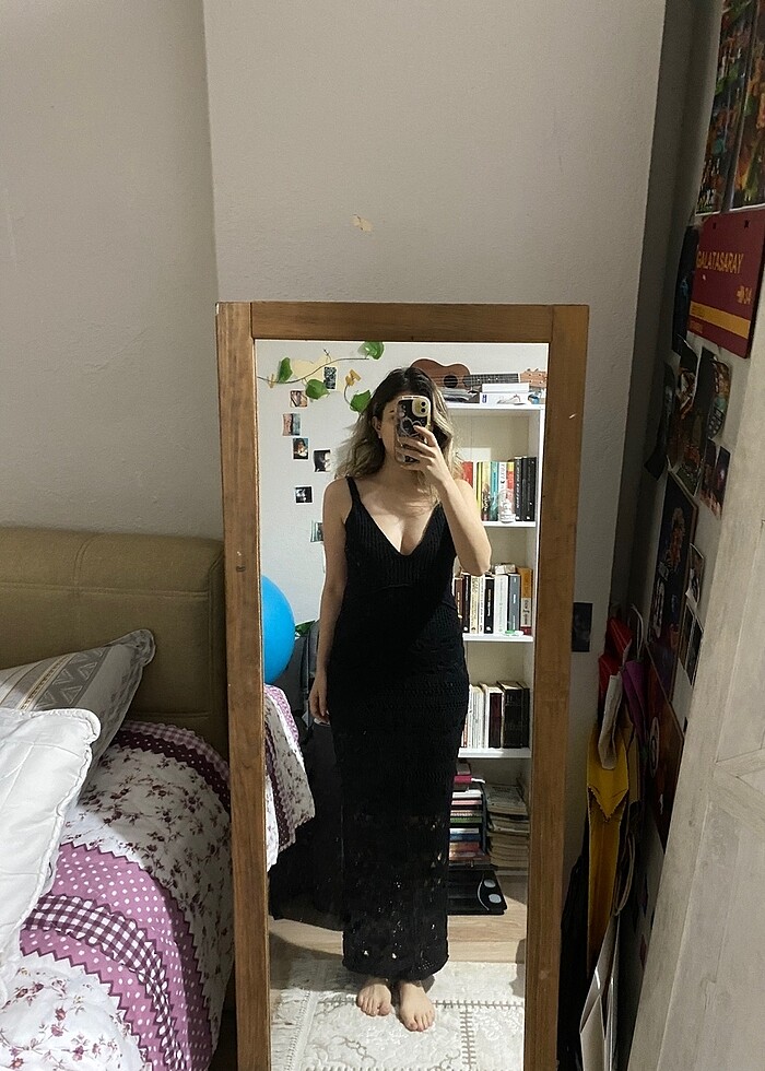 Siyah örme elbise - Görsel 4