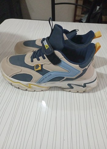 Mavi Gri Erkek Çocuk Spor Ayakkabı Velcro 38 numara