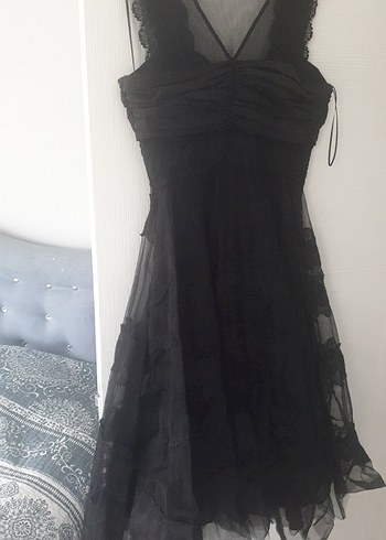 38 Beden siyah Renk Siyah Gotik V Yakalı kisa Abiye Elbise