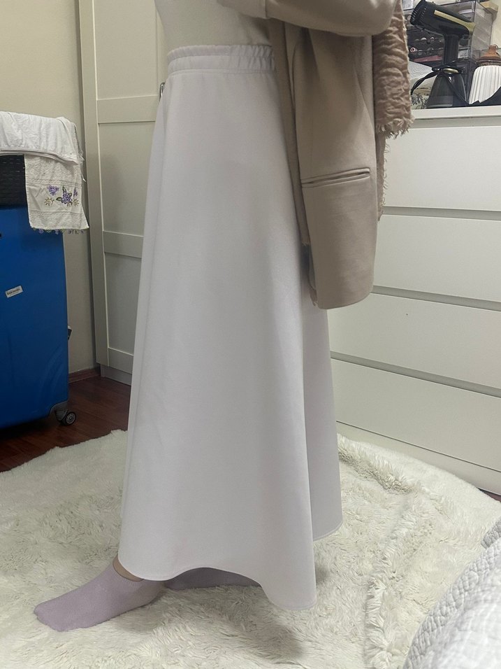 Beyaz Uzun Rahat Kesim Kadın Scuba etek - Görsel 3