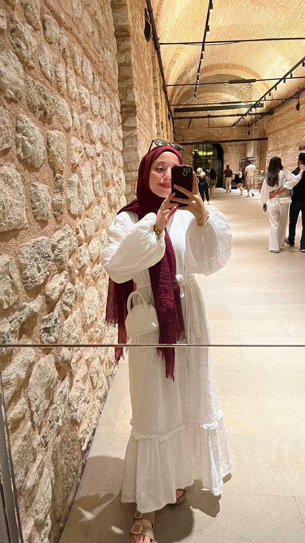 Uzun Bohem Pamuklu Beyaz Elbise - Görsel 2