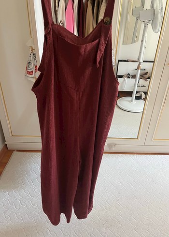 Bordo Keten Askılı Tulum - Görsel 3