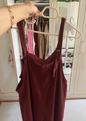 Bordo Keten Askılı Tulum - Görsel 2