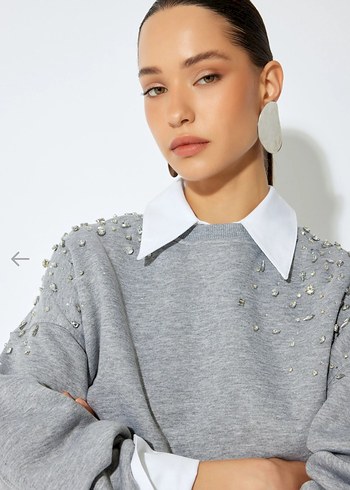Koton koton İnci Detaylı Gri Oversize Sweatshirt
