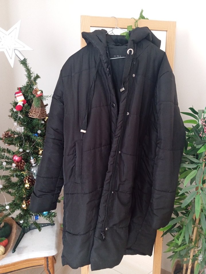 Düğmeli Siyah Midi Kadın Kışlık Mont - Görsel 3