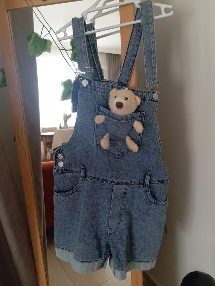 Kız Çocuk Kot Tulum Askılı ve Tokalı - Görsel 2