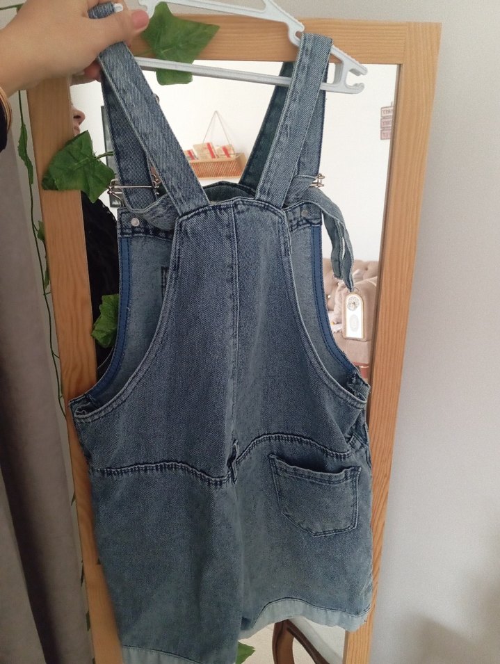 Kız Çocuk Kot Tulum Askılı ve Tokalı - Görsel 4