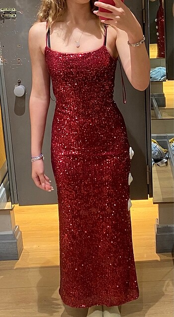 Payetli kırmızı elbise party dress