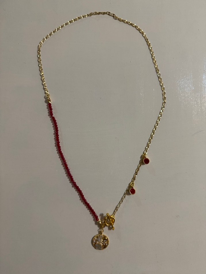 Kırmızı Zincir Detaylı Bohem 
 Kolye - Görsel 2