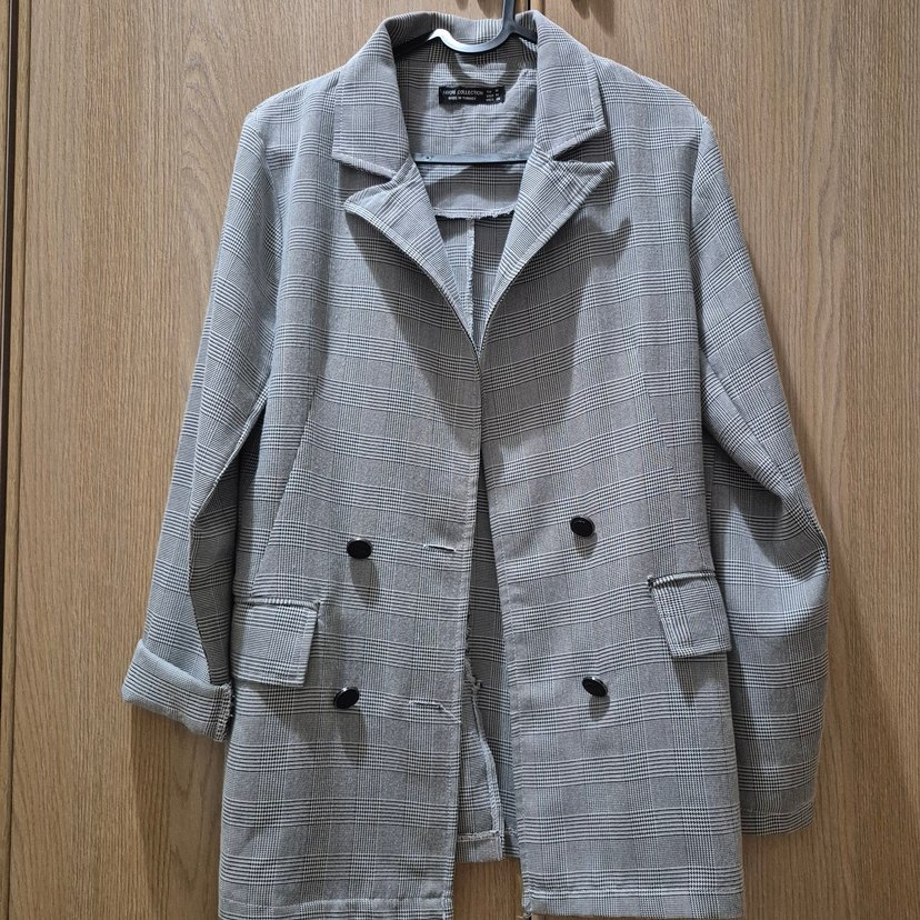 Kadın Gri Düğmeli  Blazer Ceket - Görsel 2