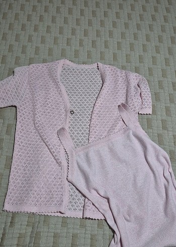 Pembe V Yaka Örgü Hırka ve Atlet İkili Takım - Görsel 3