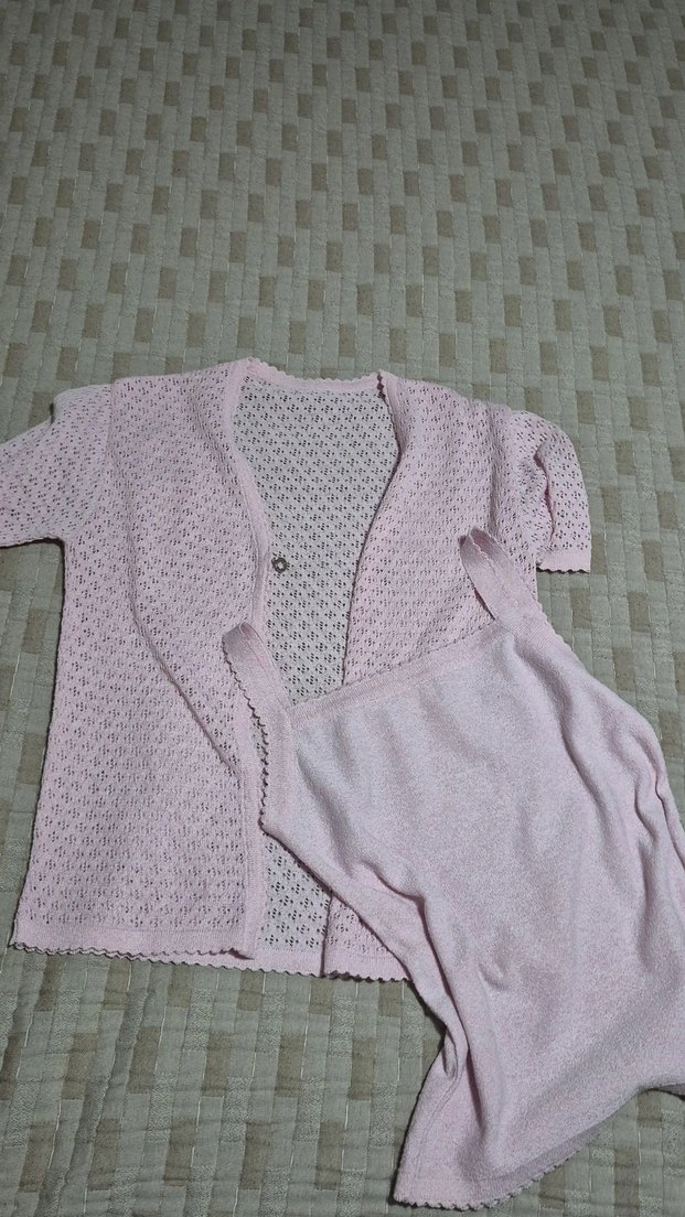 Pembe V Yaka Örgü Hırka ve Atlet İkili Takım - Görsel 3