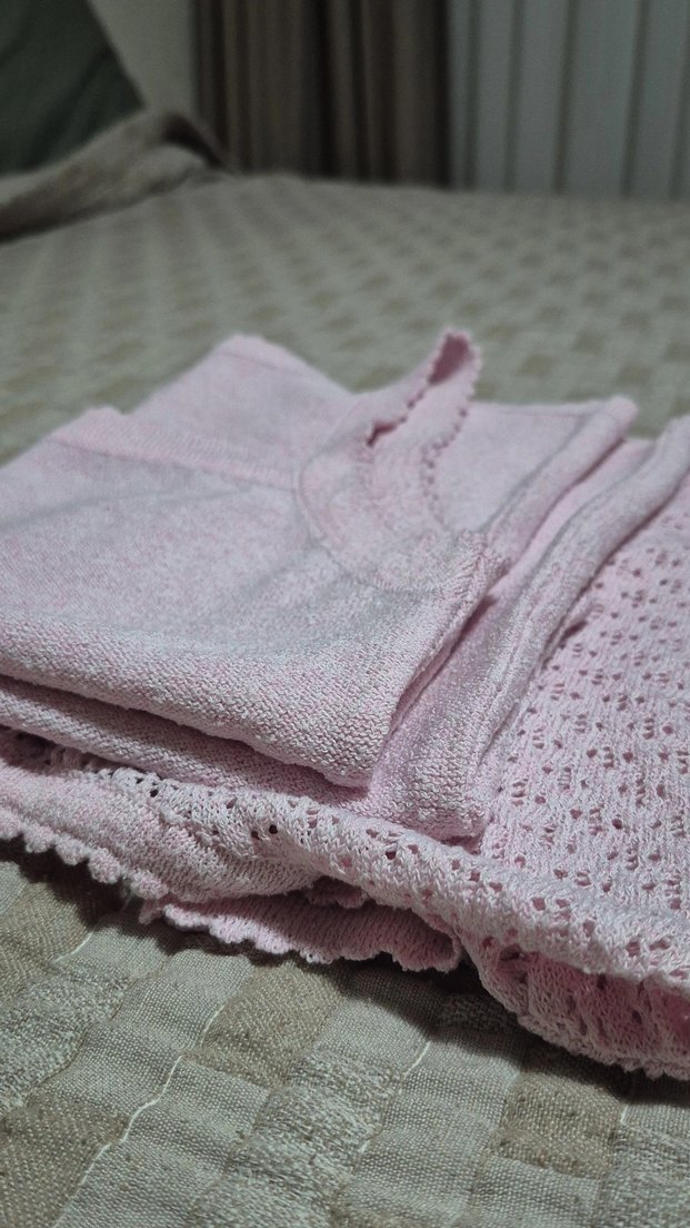 Pembe V Yaka Örgü Hırka ve Atlet İkili Takım - Görsel 2