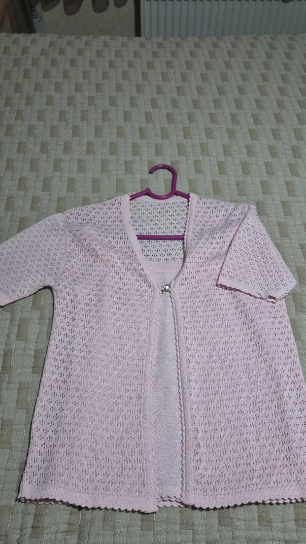 Pembe V Yaka Örgü Hırka ve Atlet İkili Takım - Görsel 4