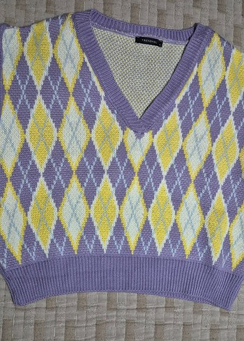 Pastel Renkli V Yaka Örgü Kadın Süveter - Görsel 4