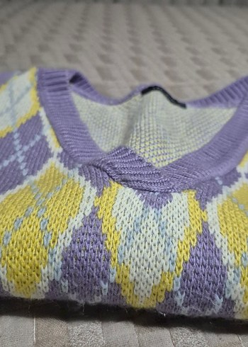 Pastel Renkli V Yaka Örgü Kadın Süveter - Görsel 5