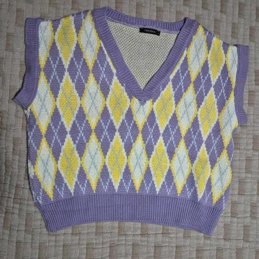 Pastel Renkli V Yaka Örgü Kadın Süveter - Görsel 4