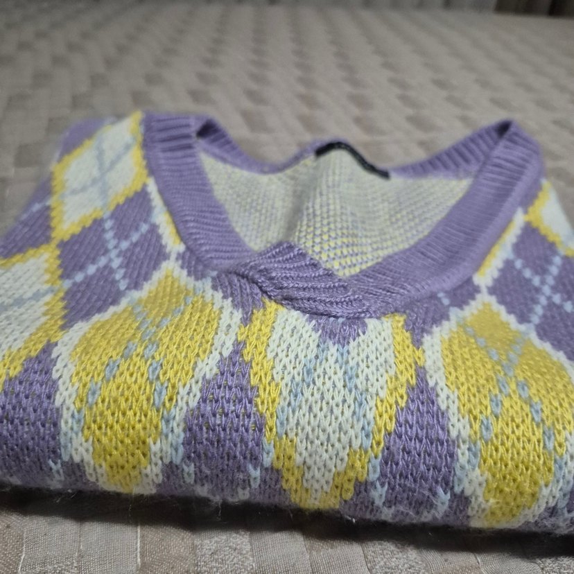 Pastel Renkli V Yaka Örgü Kadın Süveter - Görsel 5