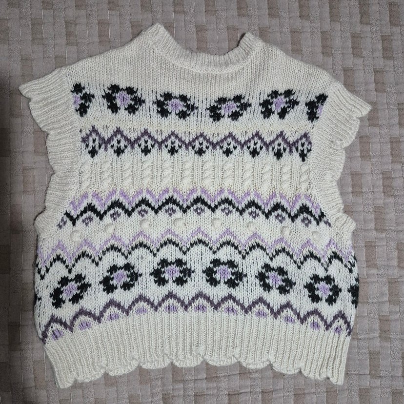 Nakışlı Bohem Gri Beyaz Triko Kazak - Görsel 2